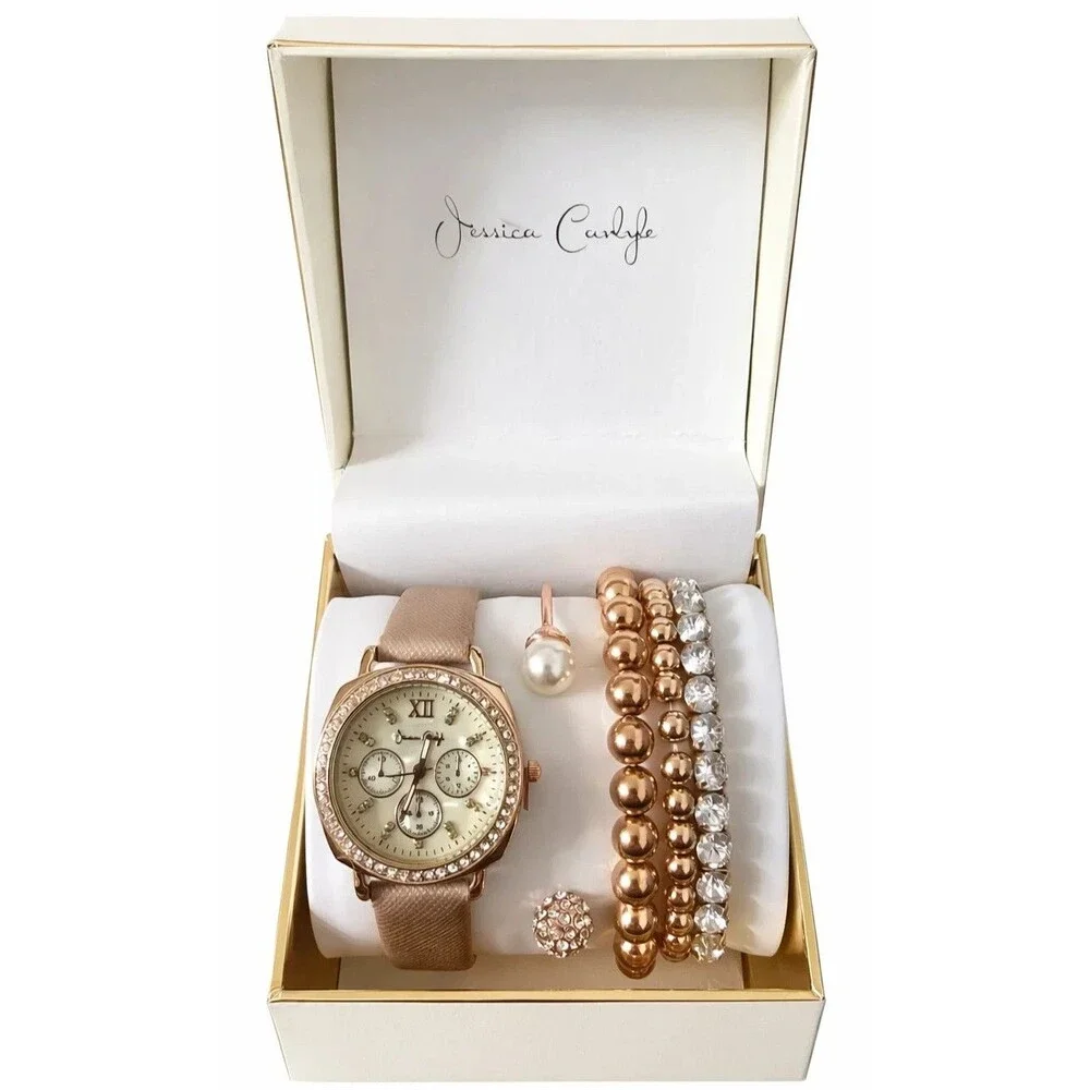 Jessica Carlyle Women’s Rose Gold Crystal Chronograph Watch Stainless Steel Brac